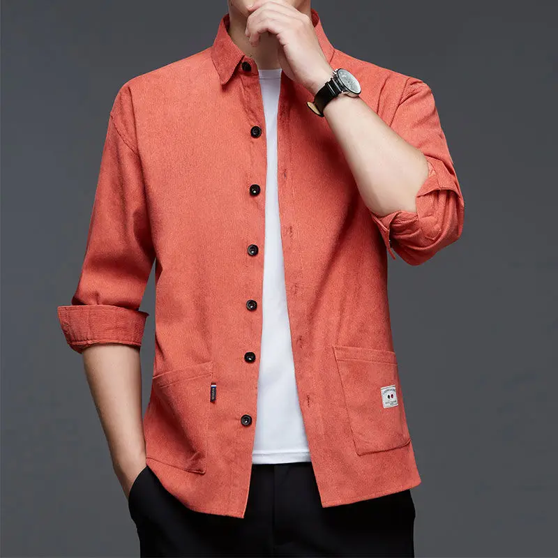Stylish Solid Color Lapel Button Spliced Pockets Shirt Men's Clothing 2022 Autumn New Oversized Casual Tops Loose Korean Shirts