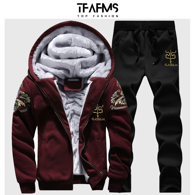 

New Fashion Men's Sets 2 Piece Autumn Winter Tracksuit Male Casual Jackets+Pants Fitness Jogging Fleece Sportswear Husband Set