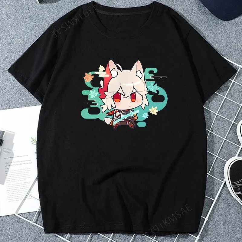 Футболка с изображением игры Genshin Impact кавайные топы героями мультфильмов женская