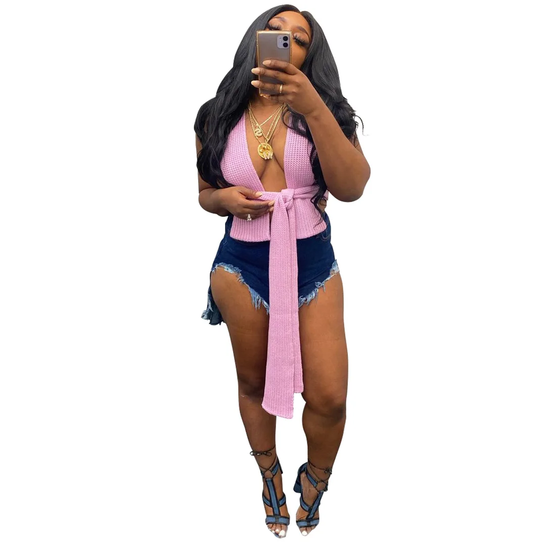 Кроп-топ женский трикотажный с завязкой на шее и открытой спиной |