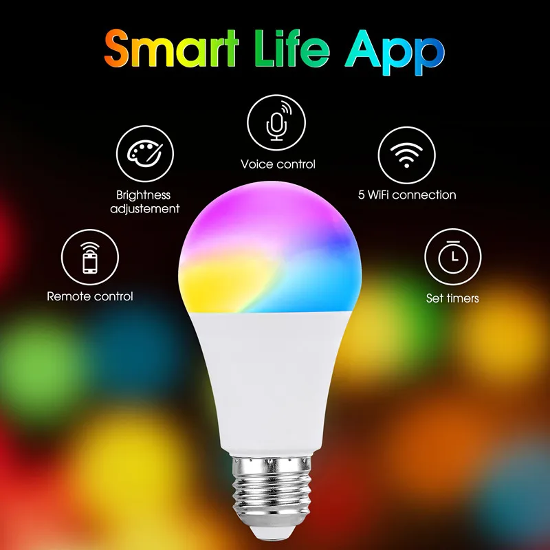 Wifi smart light bulb Work with Alexa voice control RGBCW lighting E27 LED RGB Lamp Tuya APP Control Smart Life