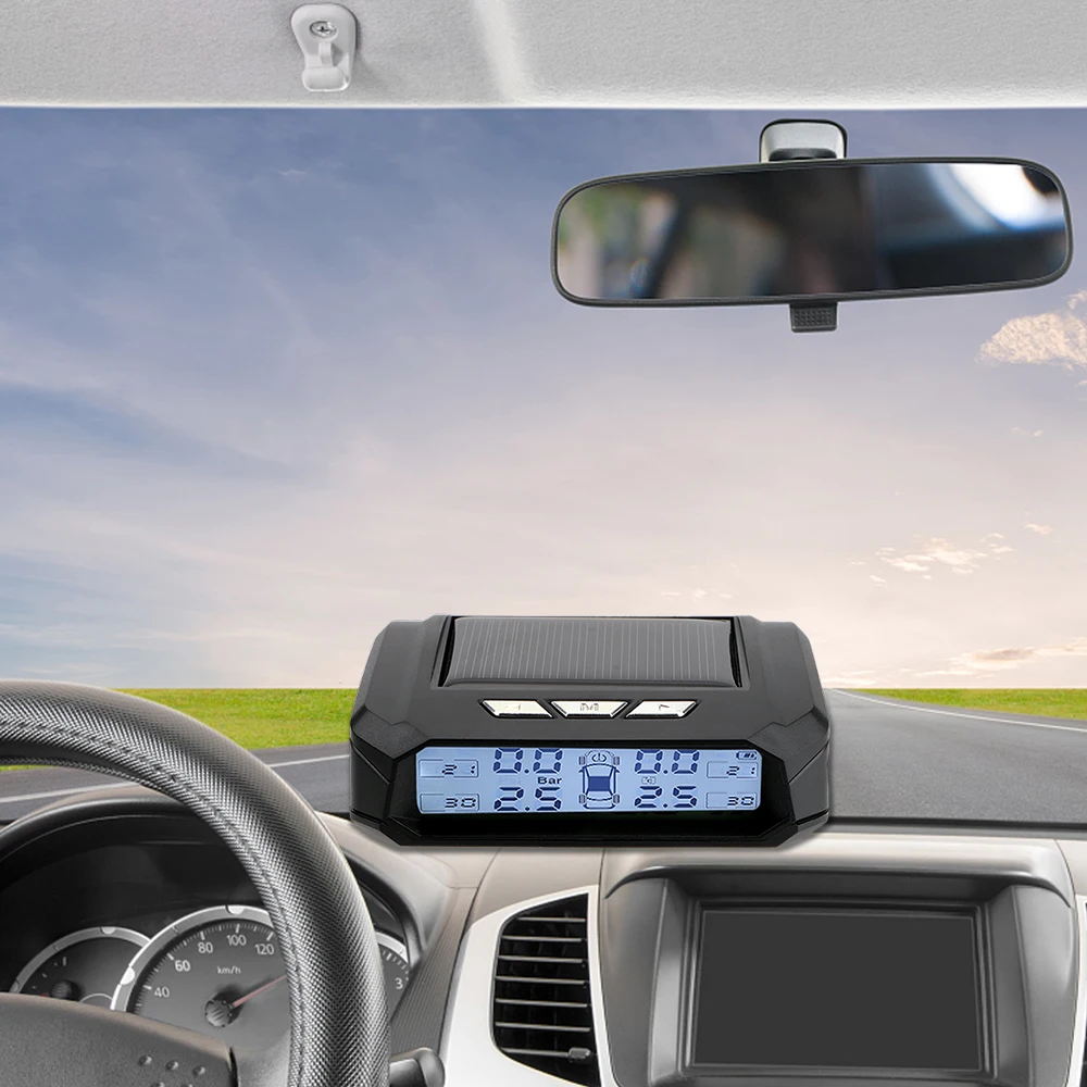 

LEEPEE Temperature Warning Fuel Save Tire Pressure Monitoring System Car Tyre Pressure Monitor Solar TPMS with 4 External Sensor