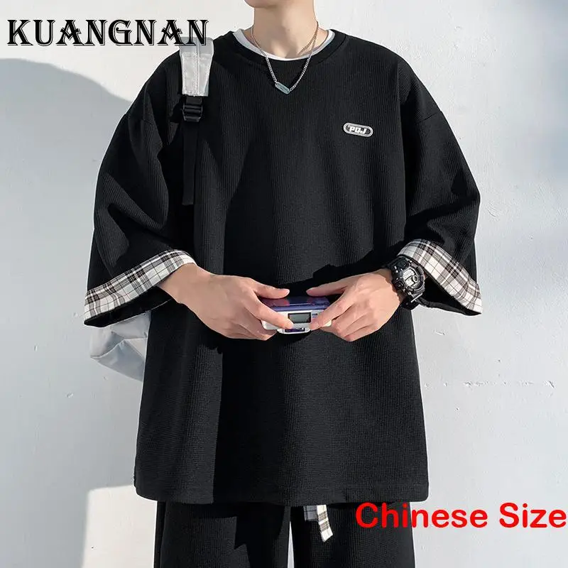 

KUANGNAN Patchwork Fast Shipping Within 5 Days T Shirt for Men Clothes Men's Clothing Sale Blouses Harajuku 5XL 2023 Summer