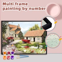 chenistory oil painting by number village landscape drawing on canvas multi aluminium frame handpainted art gift diy pictures