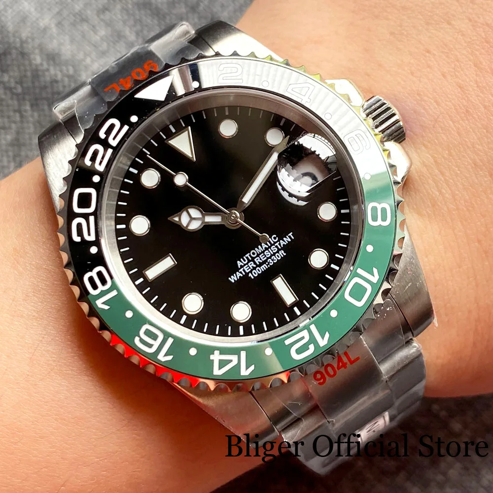 Продажа Мужские механические часы для дайвинга BLIGER 24 Jewel NH35A 40 мм, водонепроницаемые 100 м, сапфировое стекло, нержавеющая сталь, светящийся браслет