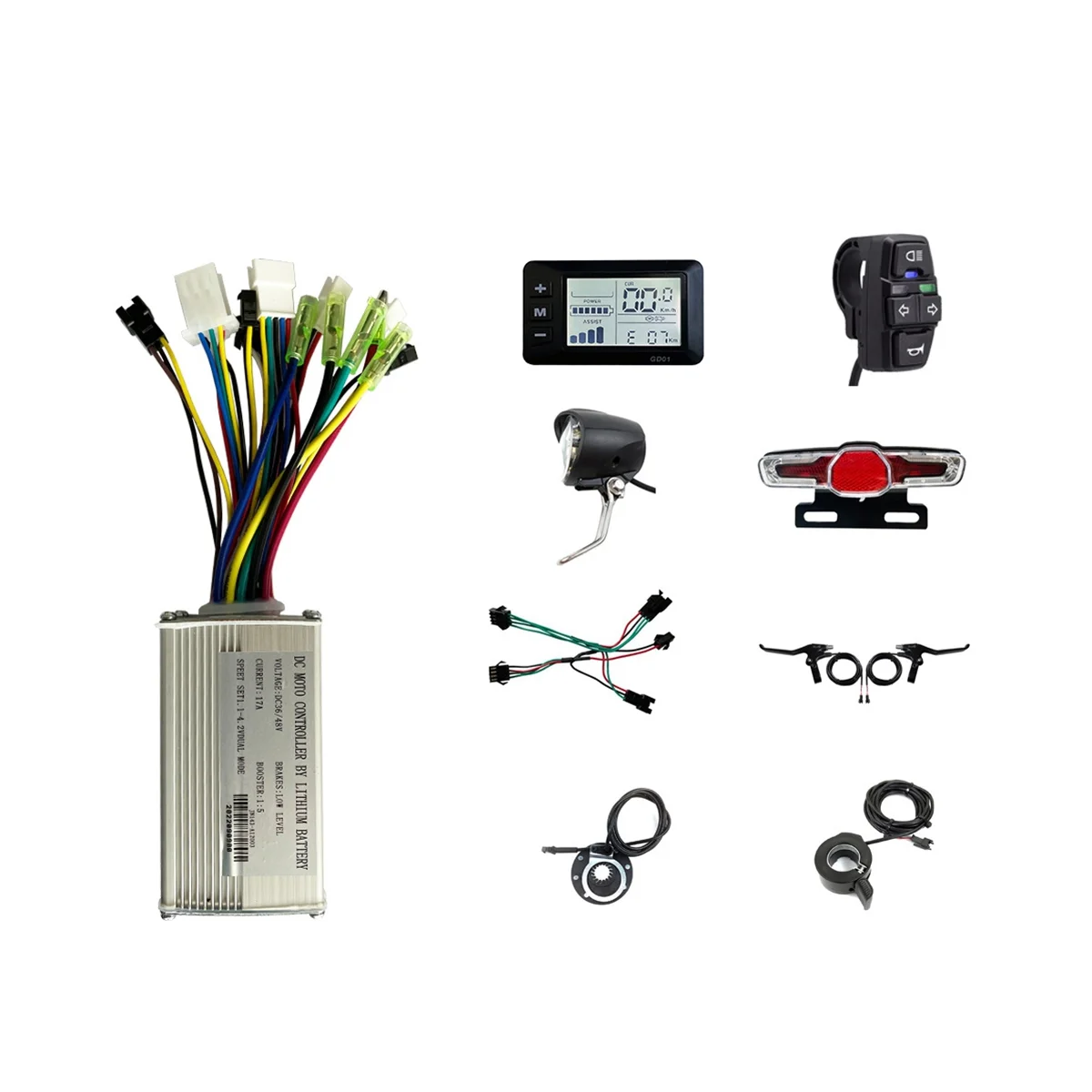 

36V‑48V Waterproof GD01 LCD Display Panel Electric Bicycle Scooter Brushless 17A Controller Kit with E-Bike Light