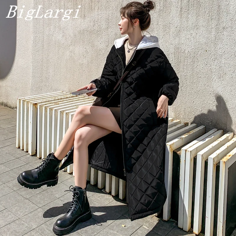 Oversize Autumn Winter Warm Long jacket women The Knee Korean Version Diamond Down Padded Jacket Winter Coat 2022 Woman Parkas