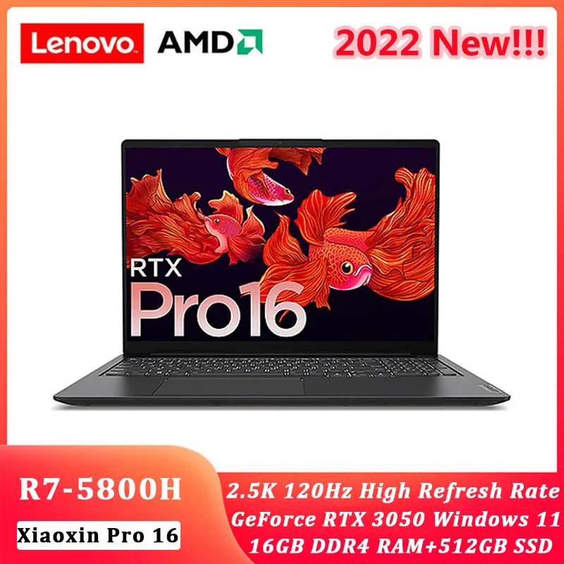 

Lenovo Pro 16 Xiaoxin Laptop RTX3050 AMD Ryzen 7 5800H 16inch 2.5K 120Hz 16G 512G SSD Ultraslim Backlit Notebook Windows 11
