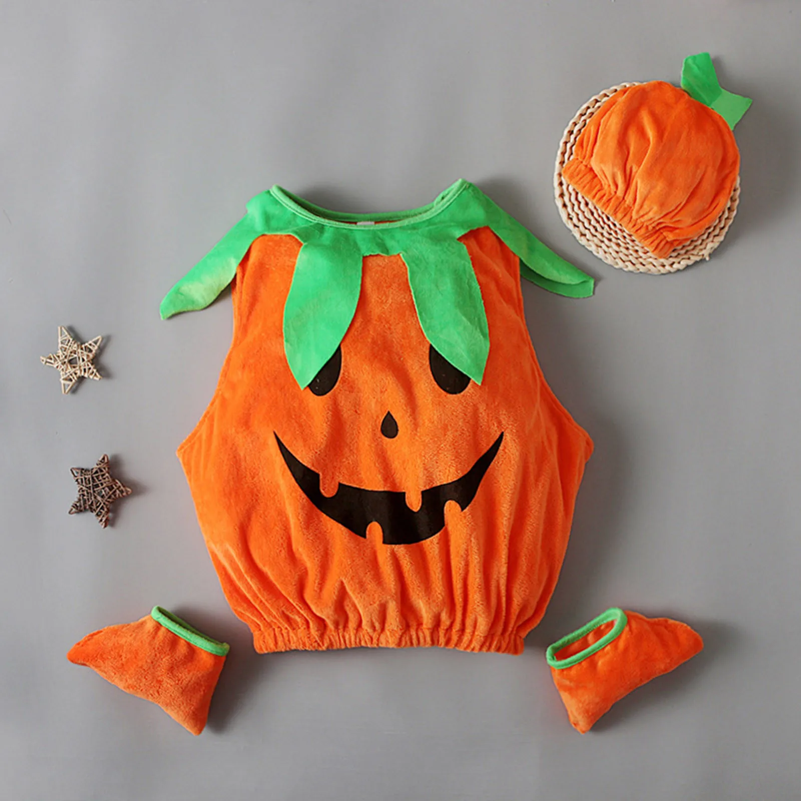 

Toddler Infant Baby Girls Boys Outfits Halloween Pumpkin Soft Fleece Sleeveless Vest Tops+Hat+Socks Sets 3 PCS Set Costumes