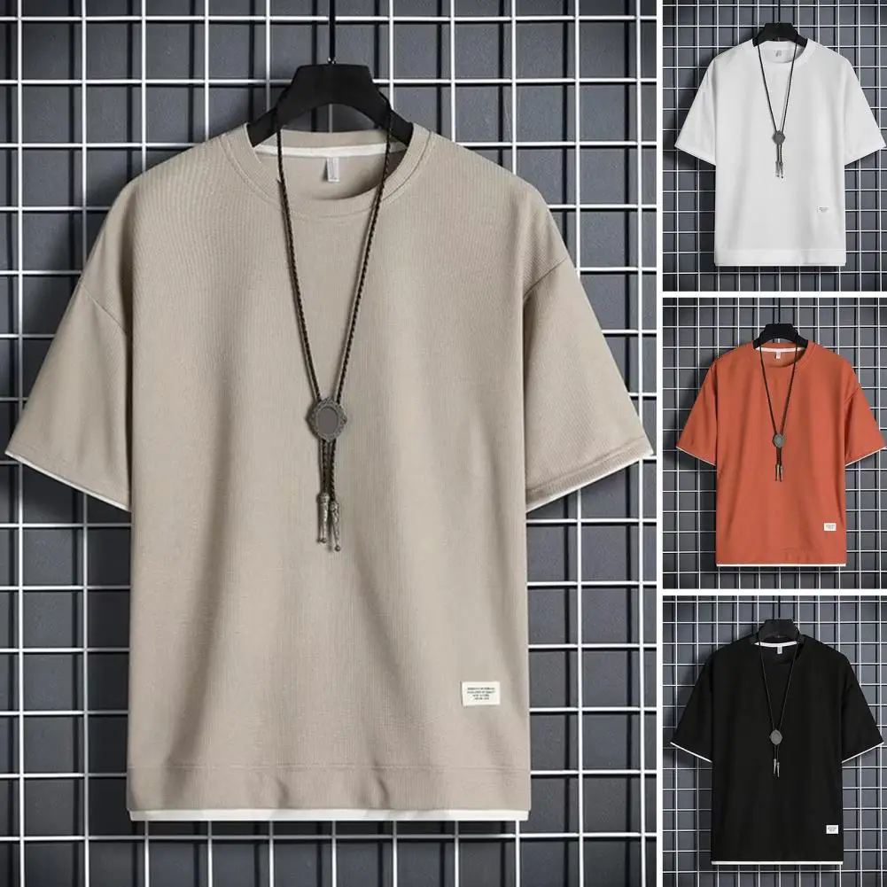 

Футболка мужская однотонная с полурукавами, мягкая Свободная Повседневная рубашка с вафельным принтом, с круглым вырезом, шикарная одежда ...