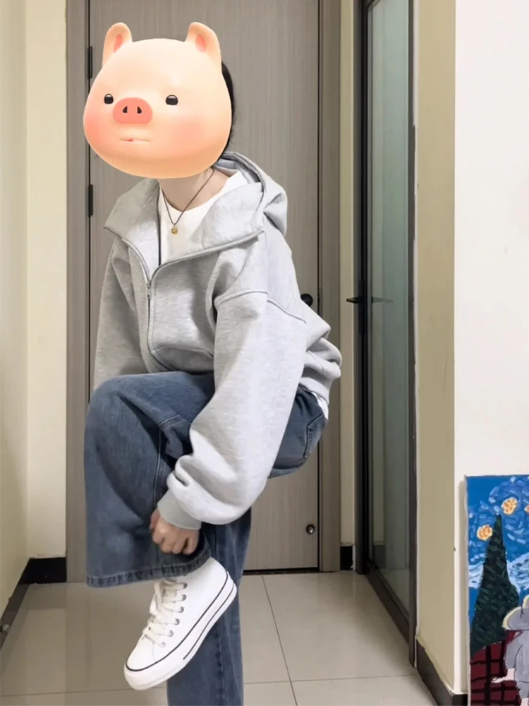 Корейская серия серая толстовка с капюшоном и длинными рукавами верхняя одежда