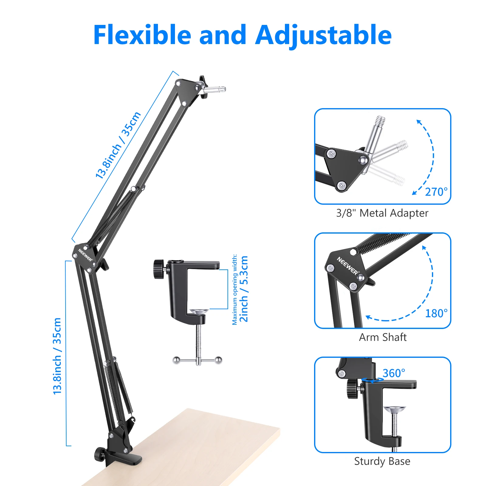Neewer микрофон Arm Mic Stand Boom подвеска ножничный стенд с 3/8 &quotдо 5/8&quot Винтовой Адаптер