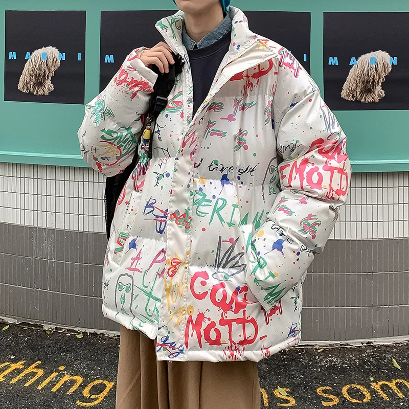

Letter raffiti Puffer Jacket for Men Fasion Trends ip op Clotes Teen Oversized Streetwear Plus Size Bubble Warm Coat