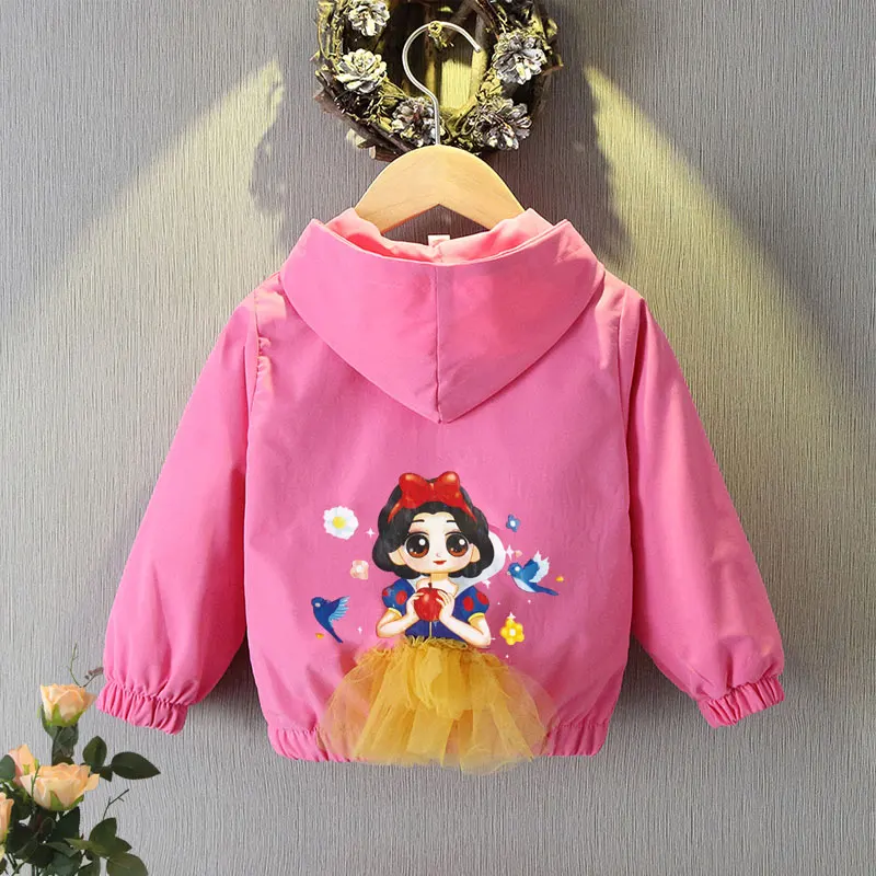 

Autumn Kids Jackets for Girls Lace Princess Snow White Disney Coats Korean Cute Hooded Tops Toddler Children's Windbreaker