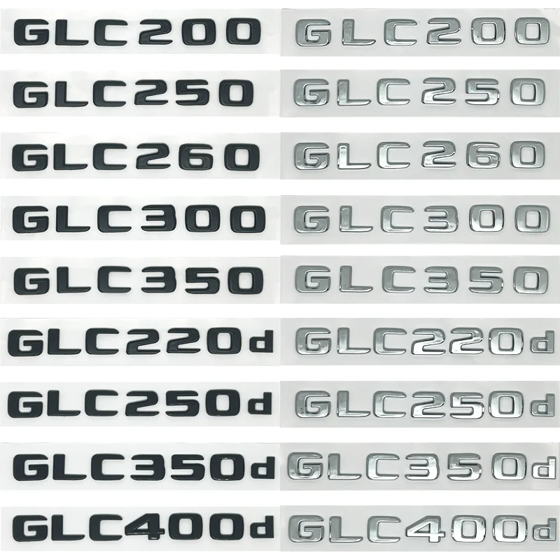Emblema 3D de letras negras cromadas GLC300de GLC300e GLC350e GLC400e 4Matic для Mercedes Benz GLC X253, pegatina con logotipo