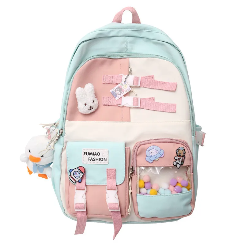 Backpack Fashion Women's Harajuku Junior High School Student School Bag Large Capacity Versatile Student Color-block Backpack