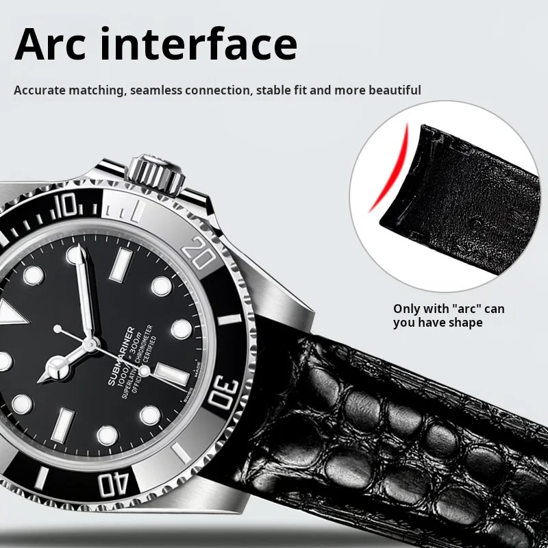 Фото Ремешок для часов из изогнутой крокодиловой кожи 20 мм 22 мм для Rolex Omega Tissot IWC Seiko, мужской ремешок из мягкой натуральной кожи, браслет №3