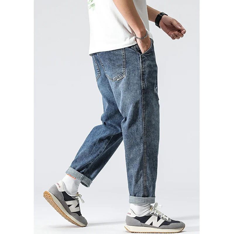 Streetwear Men New Pattern Vintage Recreational Blue Pants American Straight Cylinder Comfortable Loose Jeans 2022 Autumn Female