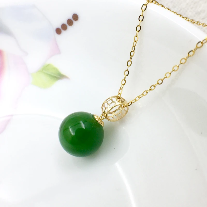 SHILOVEM 18k желтое золото Натуральная Зеленая яшма кулон нет ожерелье изящные