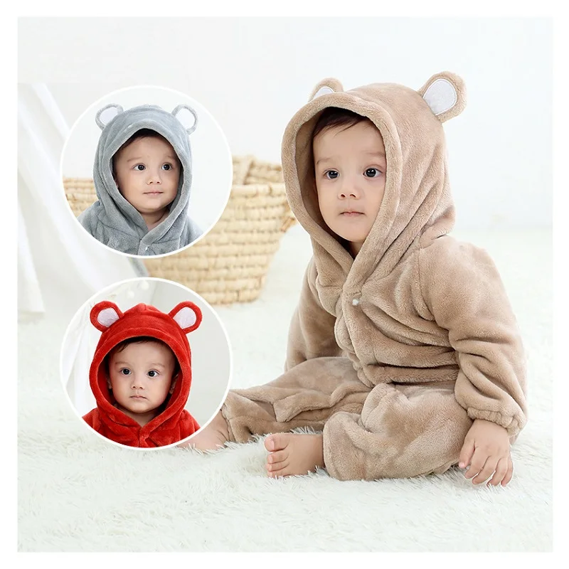 

Baby Rompers Winter Warm Extra Soft Flannel Bear Costume Toddler Infant Clothes Kids One-pieces Roupa Bebe 70-100cm Outfits