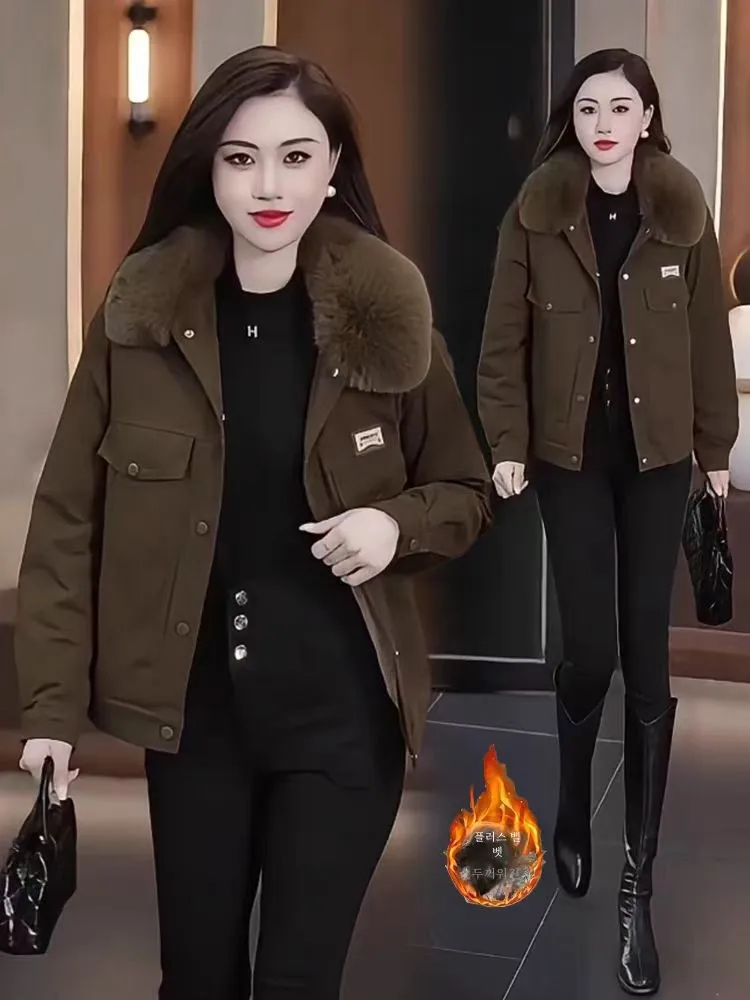 Женская утолщенная парка на флисовой подкладке осень-зима 2023 новая маленькая