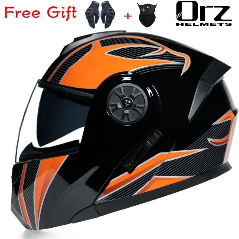 

New Flip Up Motorcycle Helmet Motos Casco Modular Dual Lens Helmets with Inner Sun Visor Safety Double Lens Racing Helmets