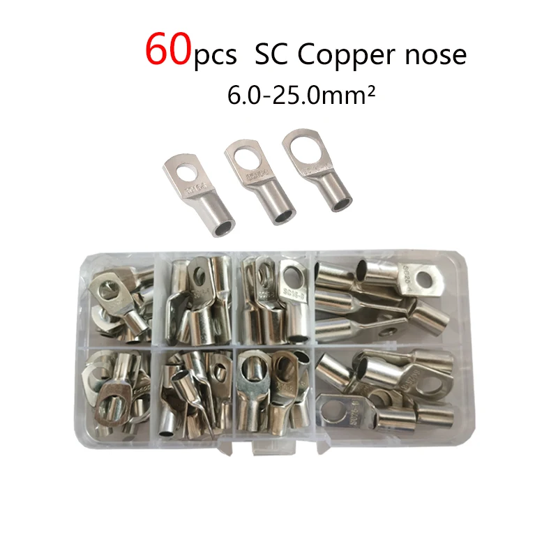 

SC Bare Terminals lug Tinned Copper Tube Lug Ring Seal Battery Wire Connectors Bare Cable Crimped Soldered Terminal 60pcs Kit