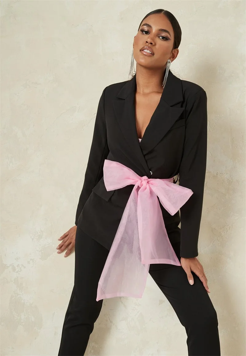 

Black Women Pants Suits Set 2 Pcs Fashion Jacket With Belt Office Lady Prom Dress Custom Made Coat Женский костюм