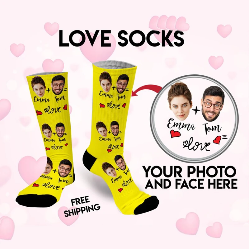 New Custom Couple Loves Plus Your Name 3D Printed Cotton Socks Fashion Face Custom Socks Custom Socks Festive Anniversary Gift