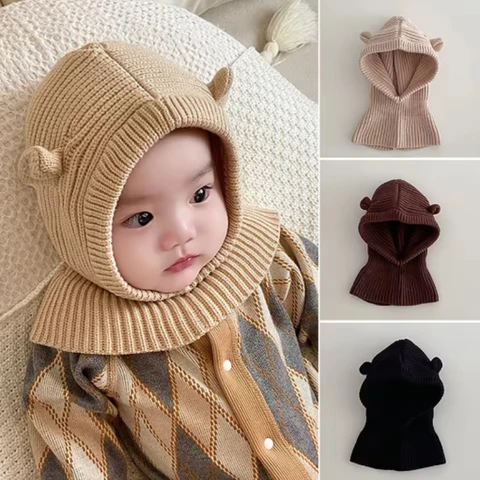 Детская вязаная шапка-балаклава, акрил, 0-2 года