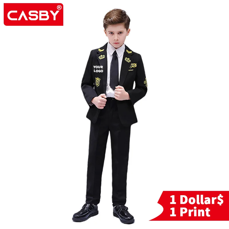 

Casby Children's Captain's Performance Suit British Style Stage Performance Suit Flower Boy's Black Crown Catwalk Suit Top