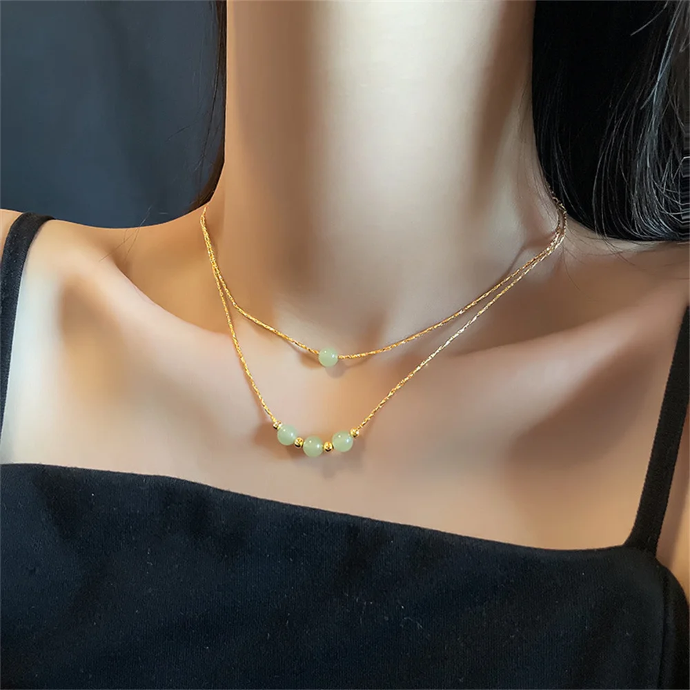 

New Fashion Vintage Design Hetian Jade Bead Pendants Necklace Mean Plain Sailing Good Luck for Women Jewelry Gift