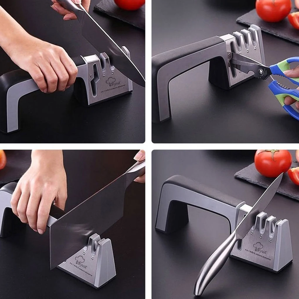 

MYVIT Knife Sharpener 4 in 1 Diamond Coated&Fine Rod Knife Shears and Scissors Sharpening System Stainless Steel Blades