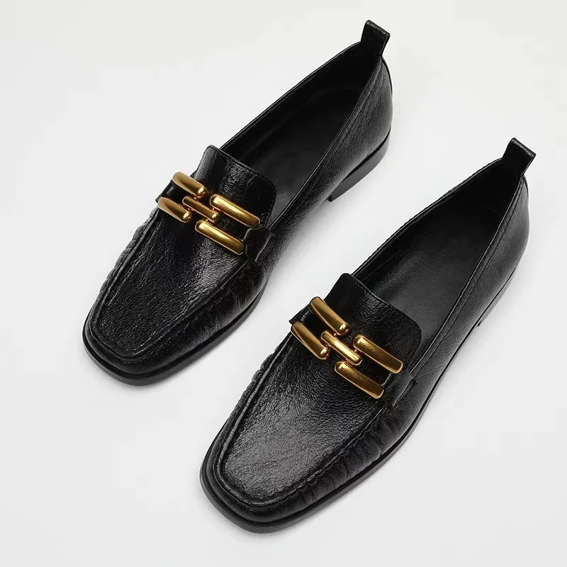 

LEIMEICHEN 2023 модные осенне-зимние новые женские лоферы из натуральной кожи с квадратным носком и глубоким декольте универсальные простые женские шикарные туфли