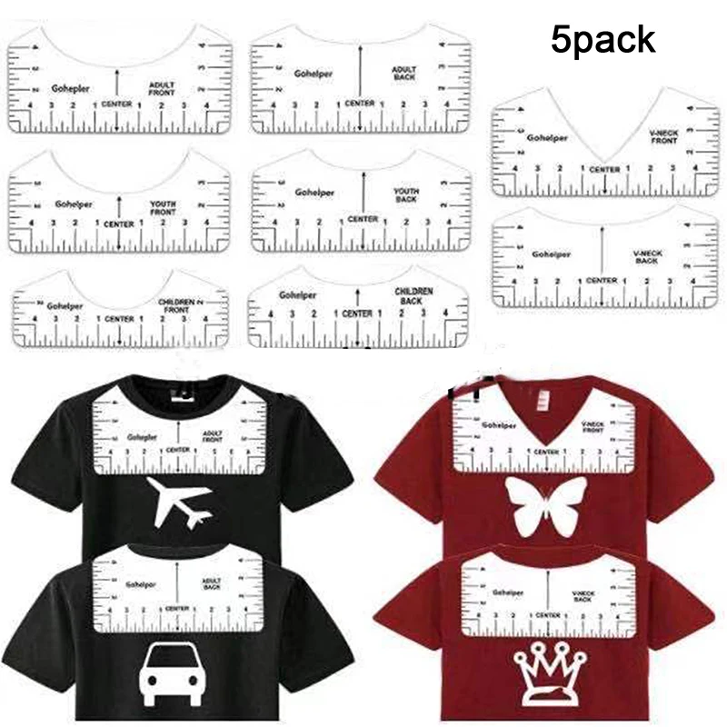 

5Pcs/Set T-Shirt Alignment Ruler For Guiding Tshirt Measurement Ruler With Size Chart DIY Drawing Template Craft Tool Drafting