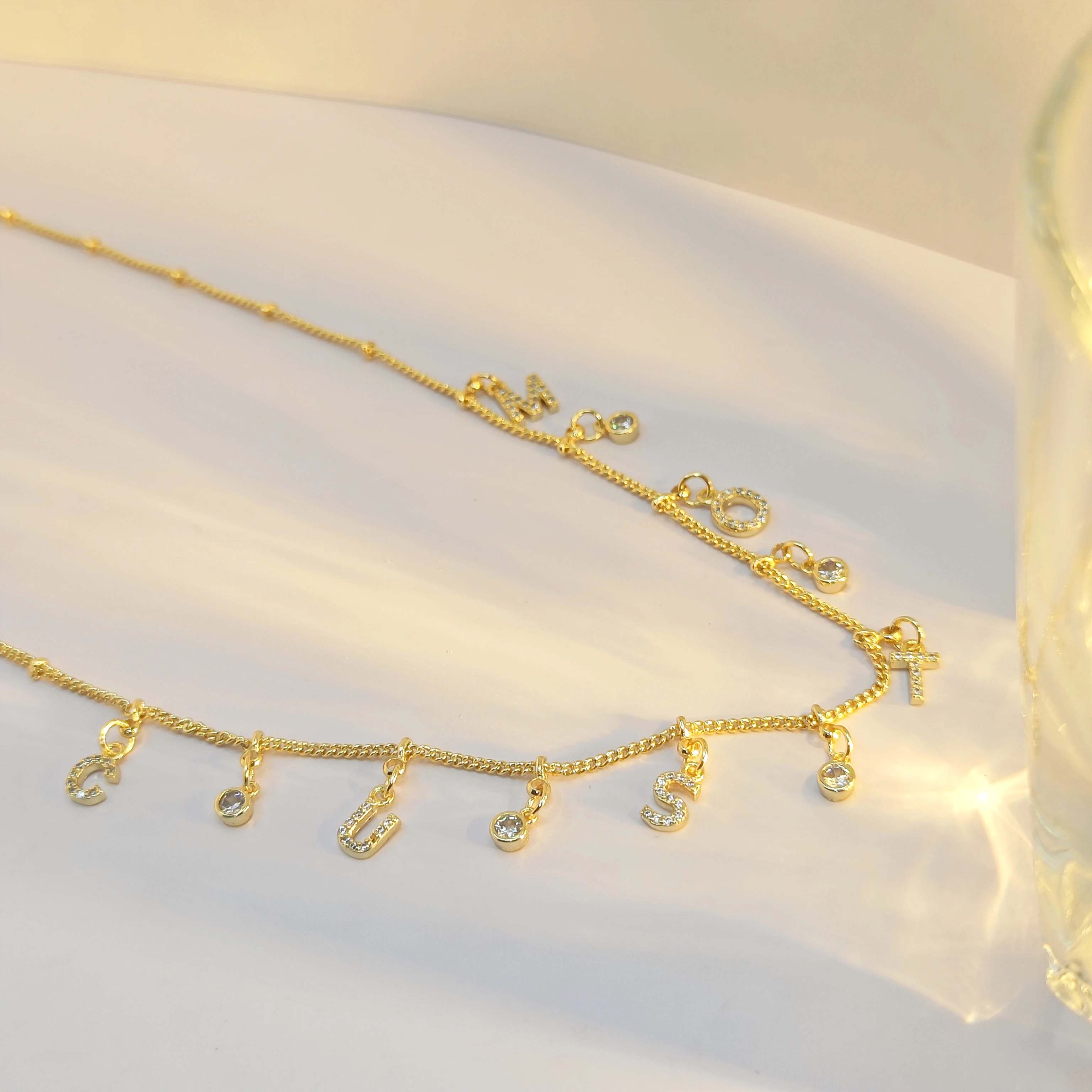 Lateefah 4mm Letters Zircon Initial Necklace Copper Beads Chains Seperate Custom Letters Necklace Women Personalized Jewelry