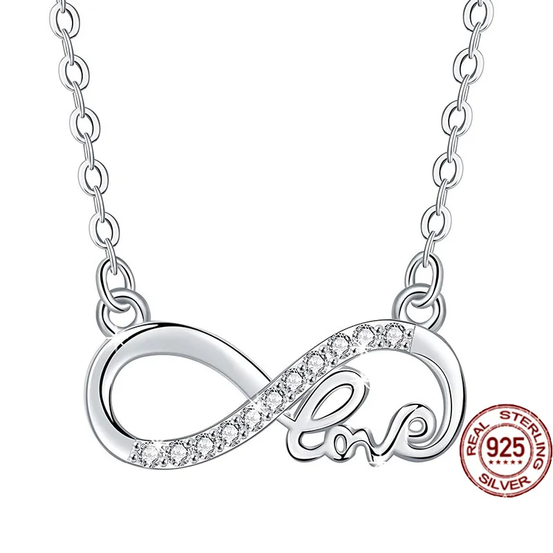 

S925 Silver 8 Character Necklace Love Pendant Love ∞ Symbol Jewelry Christmas Jewelry