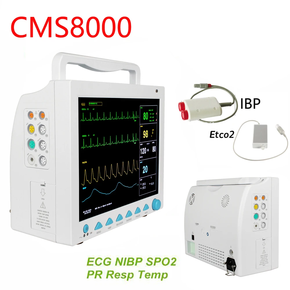 

CMS8000 12.1" ICU Patient Monitor Multi Parameter ETCO2 IBP ECG NIBP SPO2 PR RESP TEMP Medical Device Vital Signs Monitor