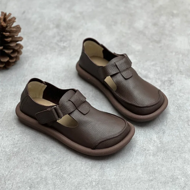 Whensinger - 2023 New Arrival Genuine Leather Shoes Women Round Toe Flats Buckle Strap Design 8566 Casual sneakers