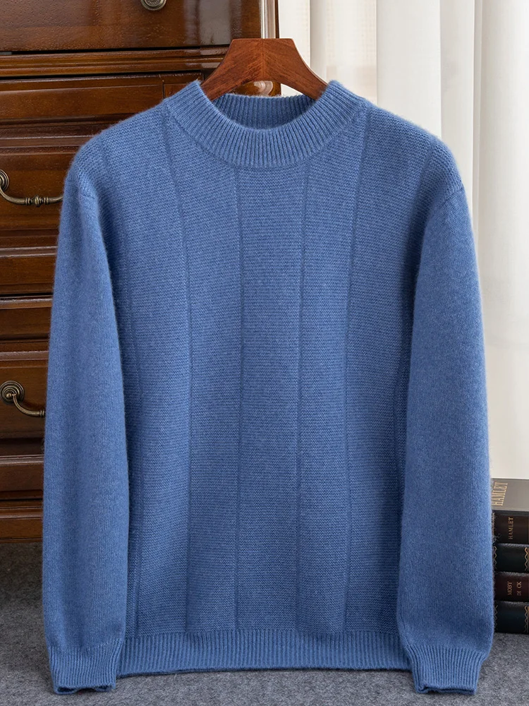 Мужской кашемировый свитер на зиму с ложным воротником плотный теплый 100% вязаный