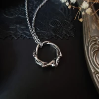 vintage irregular ring pendant necklace for women gothic silver color hollow round charm necklace men cool choker jewelry