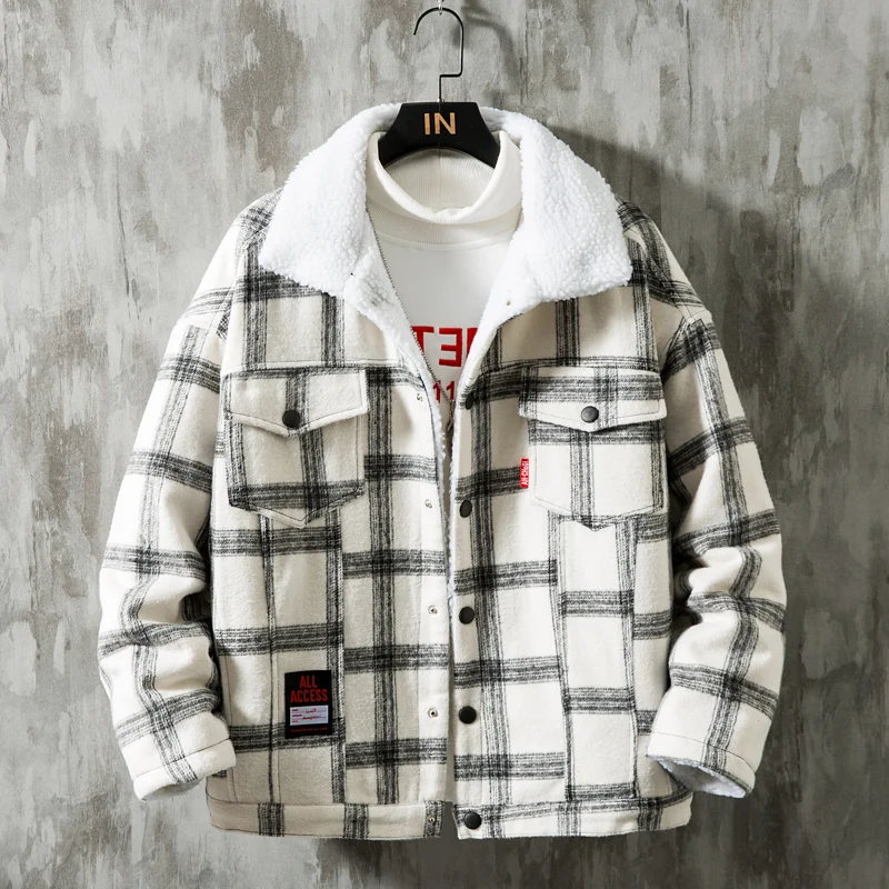 2022 Men's Comfortable Jacket Black and White New Winter Jacket Plaid Cotton Coat Casual Fashion Warm  Plus size S-5XL