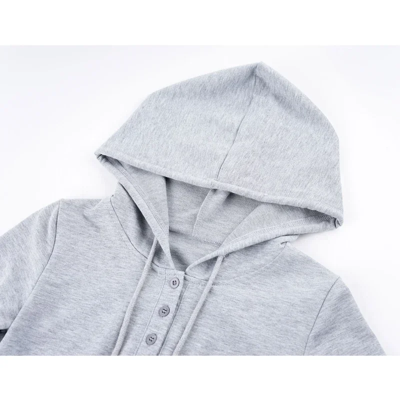 Толстовка Женская однотонная серая с длинным рукавом и капюшоном