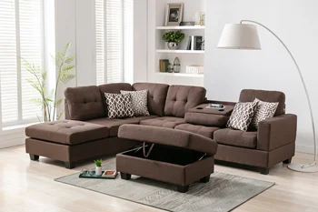 Reversible Sectional Sofa with 2 Outlets & USB Ports, L-shape Couch Space Saving