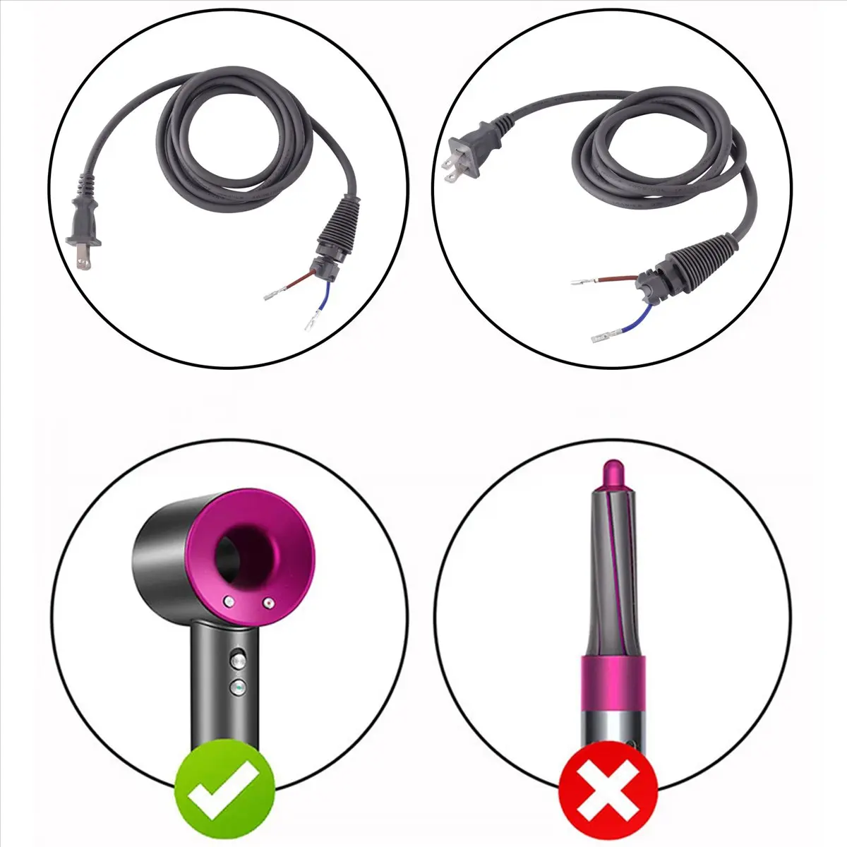 (A25M) Универсальные аксессуары для фена Dyson HD01020304070815, шнур питания 1,8 м, вилка стандарта США (art.: 3920dab583a8c) - 3920dab583a8c