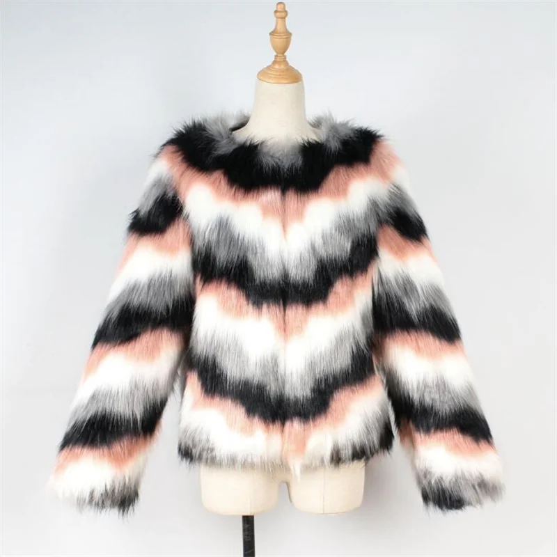 Autumn stripe faux mink leather jacket womens winter thicken warm fur leather coat women slim jackets jaqueta de couro