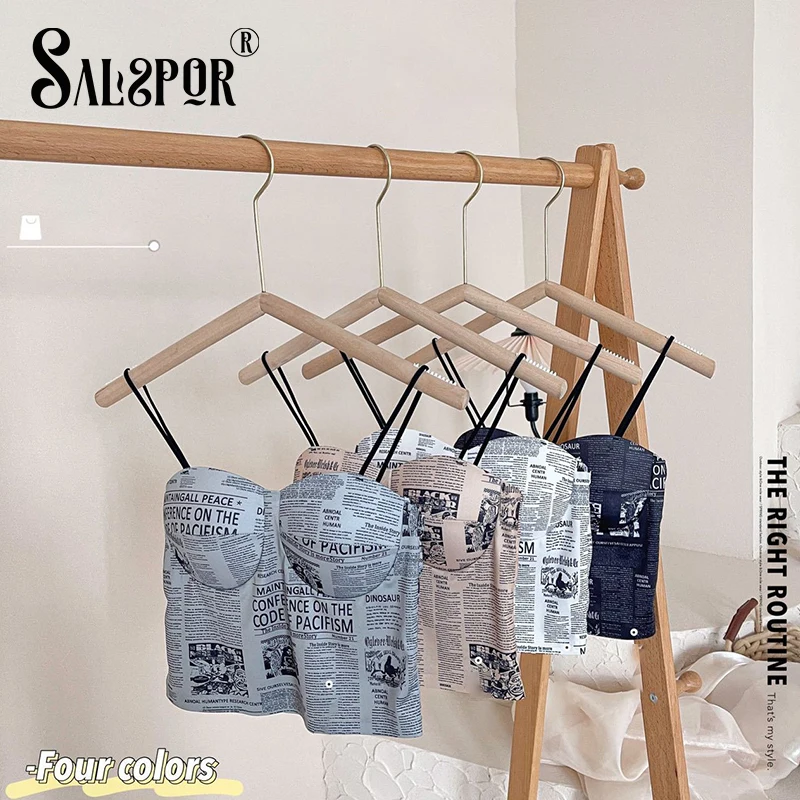 Женский укороченный топ SALSPOR с принтом газет мягкий дышащий фиксированным чашкой