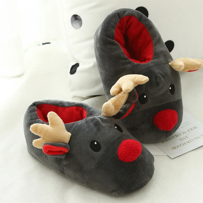 Autumn and Winter Super Soft Plush Christmas Deer Shoes Cute and Funny Plush Cotton Slippers for Christmas