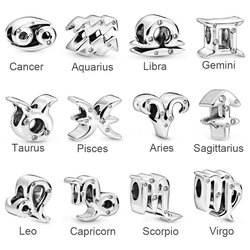 

Pan-Style Twelve Constellation 925 Silver Charms Bright Constellation Men's Women's Jewelry Gift Charm Art Design Accessories