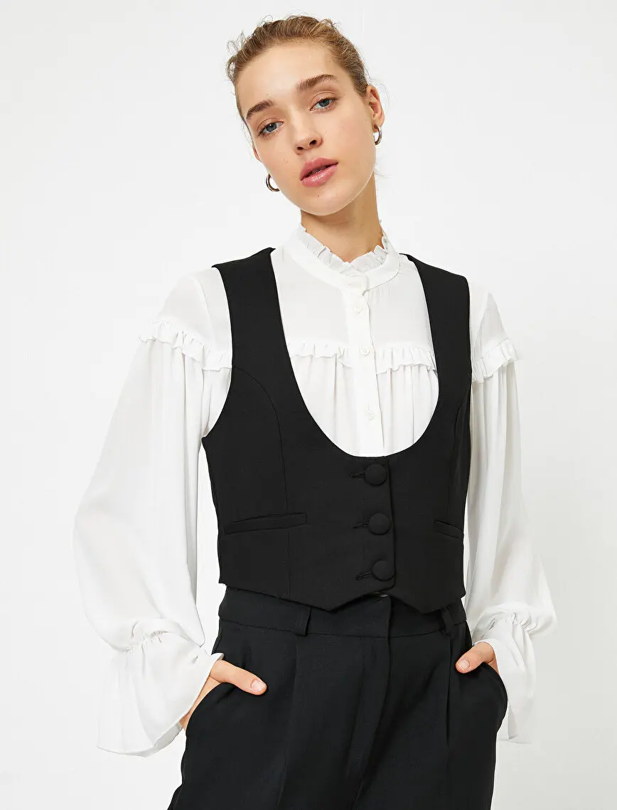

Ladies Vest U Neck Single Row Retro Spring Elegant Versatile Loose Sleeveless Short Jacket